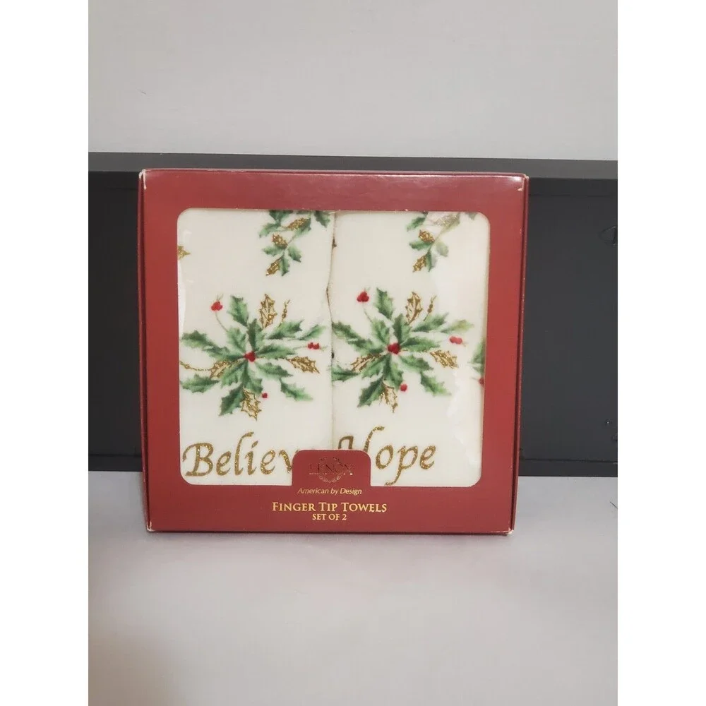 Lenox Holiday Fingertip Towel Believe Hope American By Design Christmas 2Pk Set